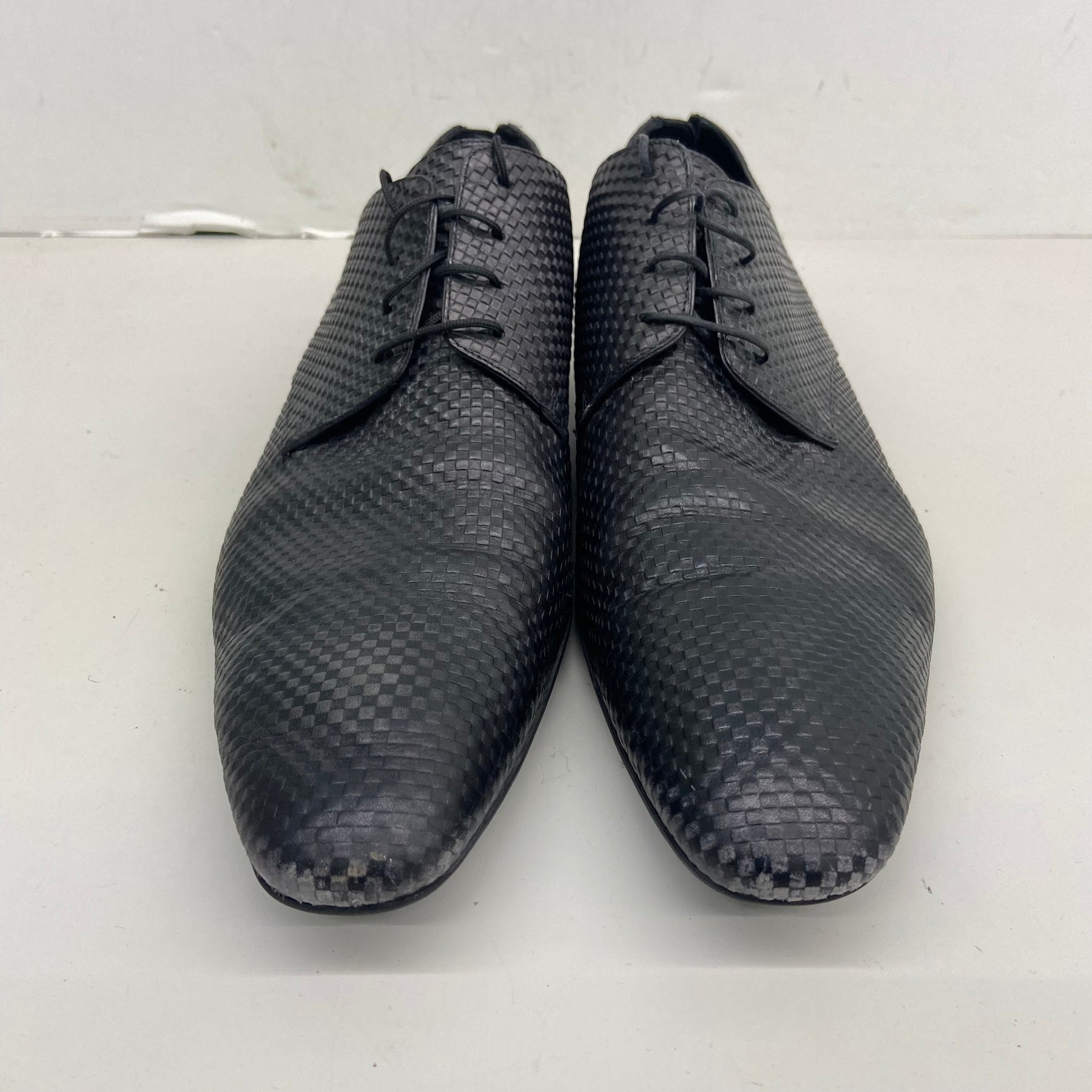 Louis Vuitton FD0172 Black Checkered Leather Lace Up Oxford Derby Dres
