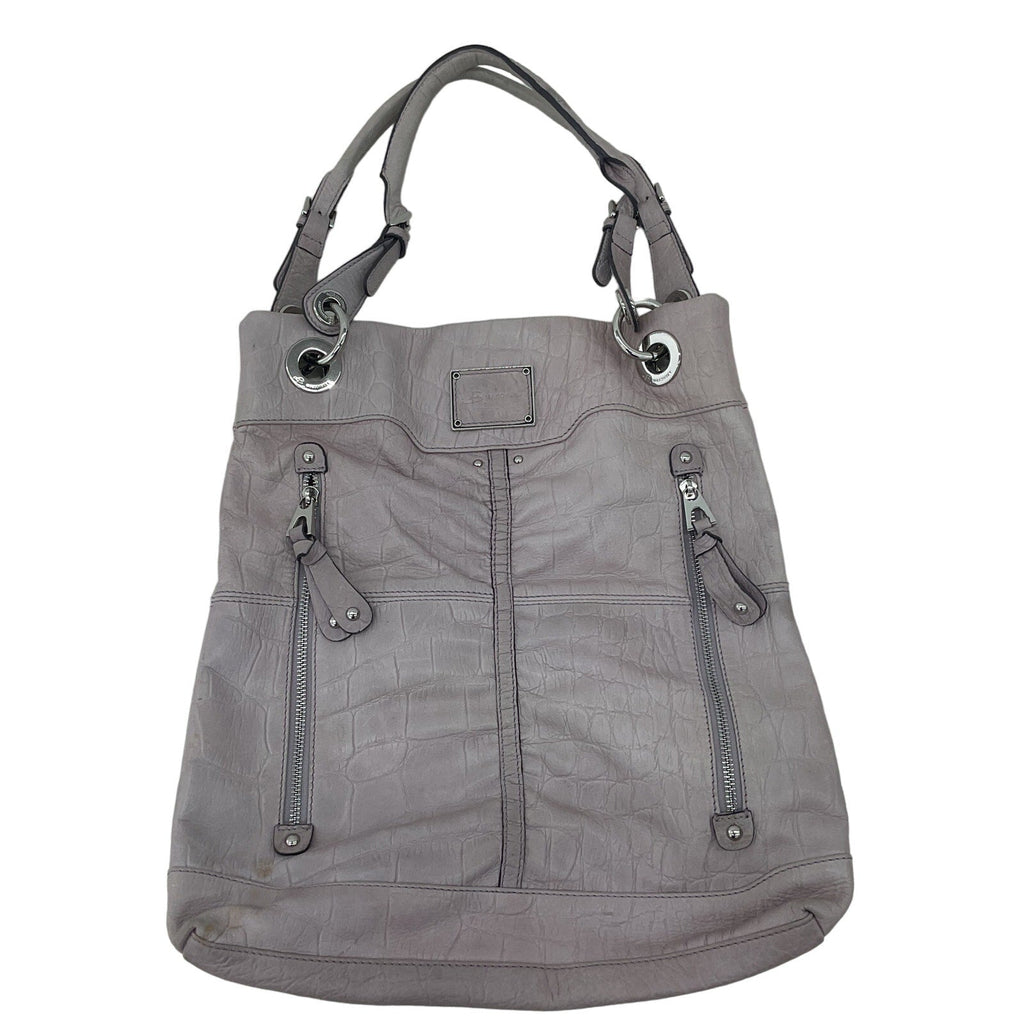 2024 B. MAKOWSKY LEATHER HOBO SATCHEL SHOULDER TOTE BAG GRAY SHIMMER PURSE CELEBRITY