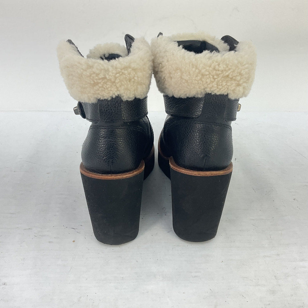 Black outlets Coach leather fur boots